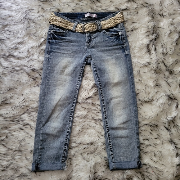 Blue capris with belt